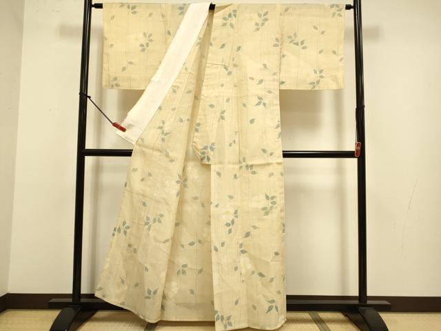平和屋着物▽上質な小紋 単衣 紬地 手描き 草花文 正絹 逸品 DABJ3761du