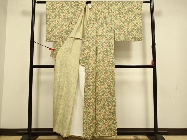 平和屋着物▽上質な小紋 単衣 型染 草花丸文 正絹 逸品 DABJ3778du