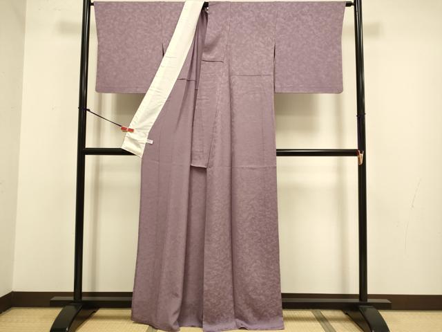 平和屋着物▽上質な色無地 単衣 霞地紋 葡萄鼠色 正絹 逸品 DABJ3781du