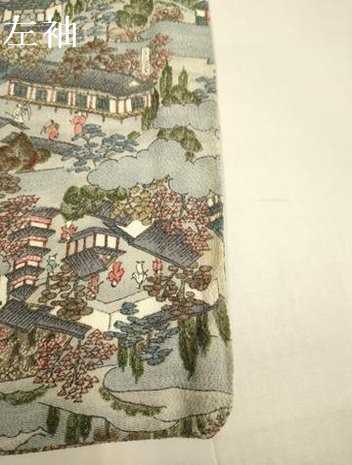 平和屋着物▽上質な小紋 単衣 名所偶景文 鬼しぼ縮緬 正絹 逸品 DABJ3786du