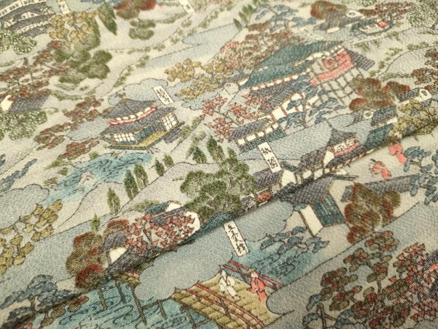 平和屋着物▽上質な小紋 単衣 名所偶景文 鬼しぼ縮緬 正絹 逸品 DABJ3786du