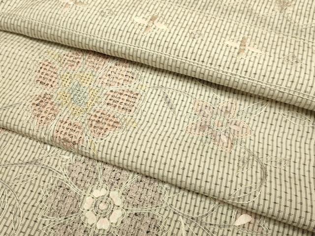 平和屋着物▽中国三大刺繍 スワトウ刺繍 汕頭刺繍 総刺繍 本場縞大島紬 単衣 横段花文 正絹 逸品 DABJ3792du