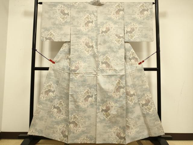 平和屋着物▽本場大島紬 白大島 単衣 9マルキ 馬 さが美扱い 正絹 逸品 DABJ3795du