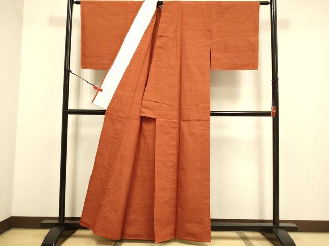 平和屋着物▽上質な紬 単衣 錆色 正絹 逸品 DABJ3797du