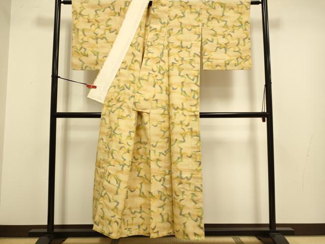 平和屋着物▽上質な紬 単衣 楓文 正絹 逸品 DABJ3800du