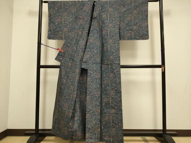 平和屋着物▽本場大島紬 単衣 洋花文 朝倉正平作 証紙付き 正絹 逸品 未使用 DABJ3802du