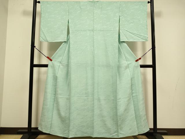 平和屋着物▽上質な色無地 単衣 霞地紋 錆青磁色 正絹 逸品 未使用 DABJ3808du