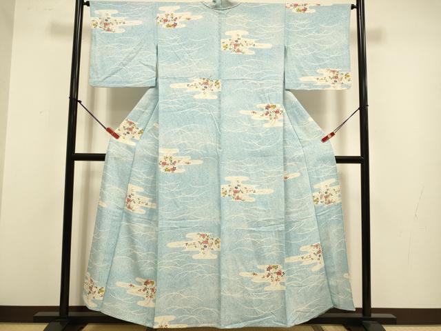 平和屋着物▽上質な小紋 単衣 エ霞芝花文 正絹 逸品 DABJ3811du