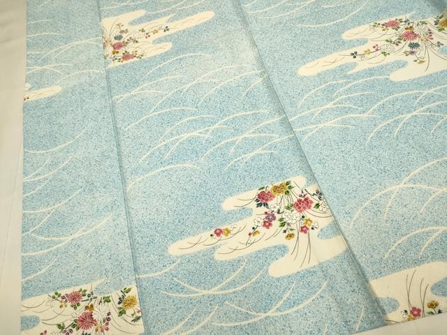平和屋着物▽上質な小紋 単衣 エ霞芝花文 正絹 逸品 DABJ3811du