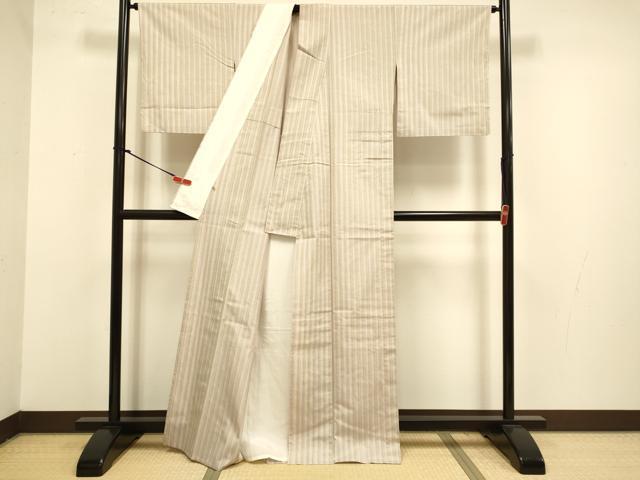 平和屋着物▽上質な紬 単衣 縞 阪急百貨店扱い 正絹 逸品 DABJ3822du
