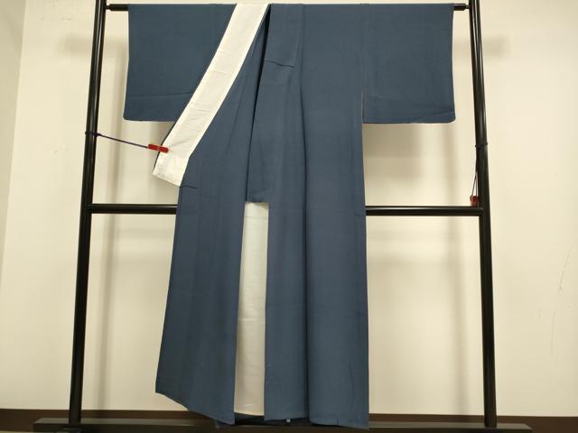 平和屋着物▽上質な色無地 単衣 青褐色 正絹 逸品 DABJ3847du