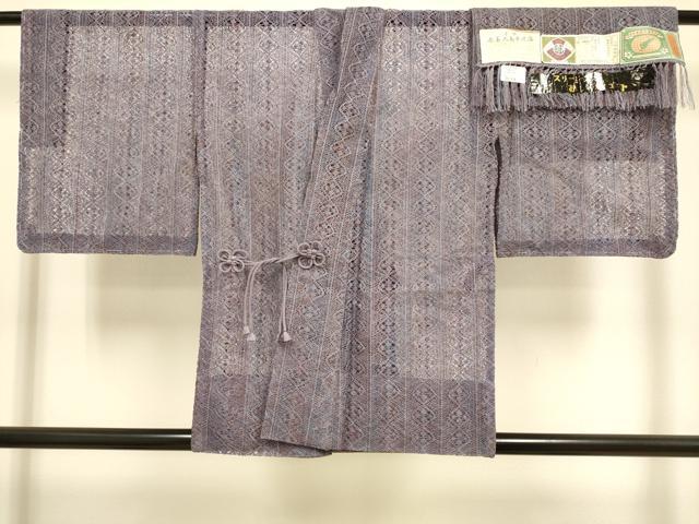 平和屋着物▽道中着 スリーシーズン 春夏秋 塵除け 本場奄美大島本金箔二重織泥染 間道 証紙付き 正絹 逸品 DABJ3849du