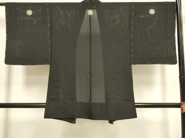 平和屋着物▽男性 黒紋付 羽織 スリーシーズン 春夏秋 塵除け 正絹 逸品 DABJ3870du