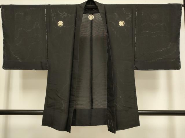 平和屋着物▽男性 黒紋付 羽織 スリーシーズン 春夏秋 塵除け 正絹 逸品 DABJ3870du