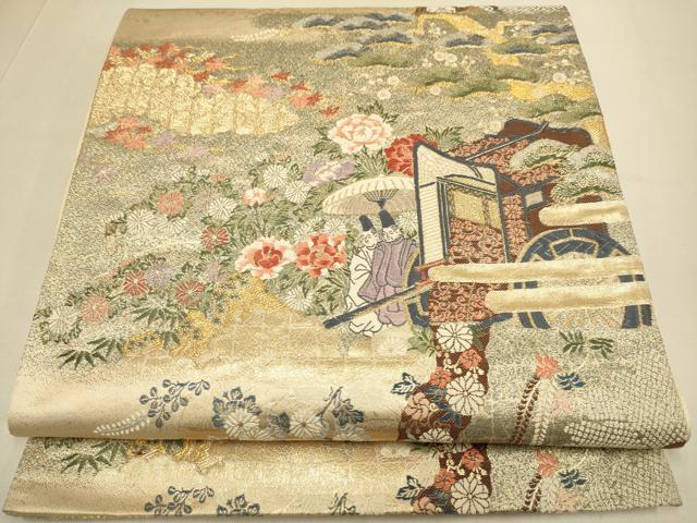 平和屋本店▼六通柄袋帯 菊献上王朝文 本金箔九百錦 正絹 逸品 DABJ3881du