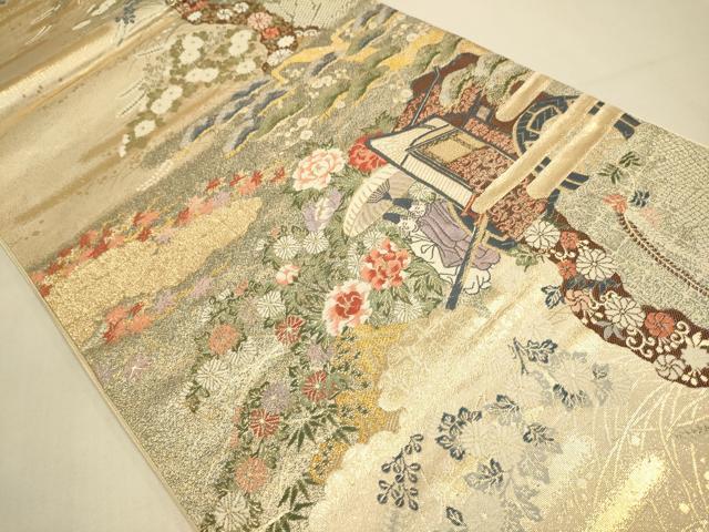 平和屋本店▼六通柄袋帯 菊献上王朝文 本金箔九百錦 正絹 逸品 DABJ3881du
