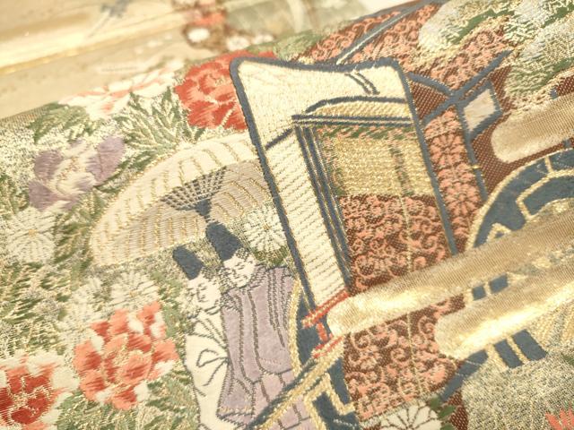 平和屋本店▼六通柄袋帯 菊献上王朝文 本金箔九百錦 正絹 逸品 DABJ3881du