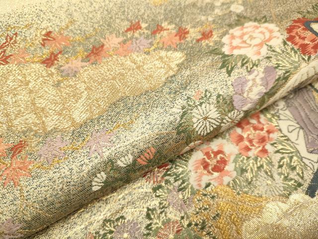 平和屋本店▼六通柄袋帯 菊献上王朝文 本金箔九百錦 正絹 逸品 DABJ3881du