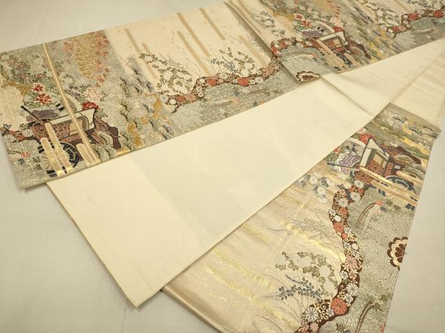 平和屋本店▼六通柄袋帯 菊献上王朝文 本金箔九百錦 正絹 逸品 DABJ3881du