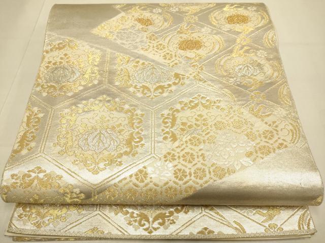 平和屋本店▼六通柄袋帯 亀甲桐文 本金箔 象眼二重織 彫金 正絹 逸品 DABJ3882du