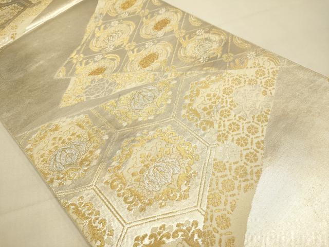 平和屋本店▼六通柄袋帯 亀甲桐文 本金箔 象眼二重織 彫金 正絹 逸品 DABJ3882du
