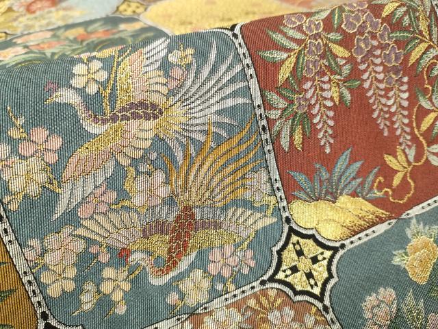 平和屋本店▼六通柄袋帯 鳳凰吉祥花文 本金箔 黒地 正絹 逸品 DABJ3883du