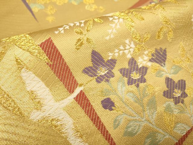 平和屋本店▼六通柄袋帯 色紙重ね飛鶴花文 本金 九百錦 正絹 逸品 DABJ3890du
