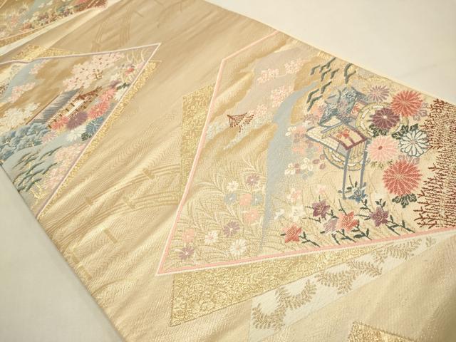 平和屋本店▼六通柄袋帯 色紙錦絵文 本金箔二重箔 正絹 逸品 DABJ3893du