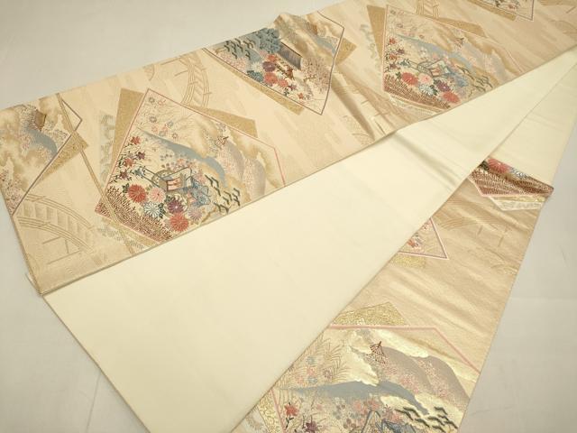 平和屋本店▼六通柄袋帯 色紙錦絵文 本金箔二重箔 正絹 逸品 DABJ3893du