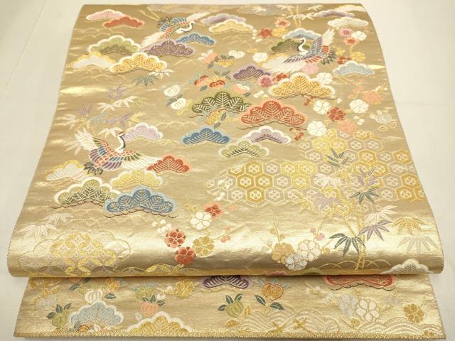 平和屋本店▼六通柄袋帯 松寿慶祥文 本金箔 正絹 逸品 DABJ3894du