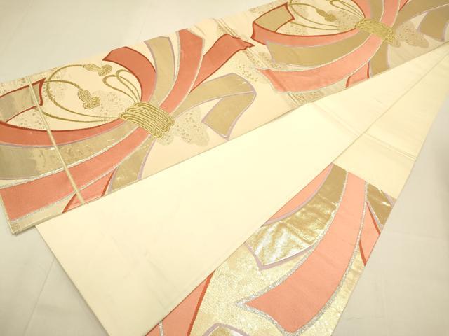 平和屋本店▼六通柄袋帯 束ね熨斗文 純金二重箔 正絹 逸品 DABJ3898du