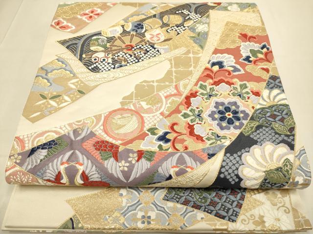 平和屋本店▼六通柄袋帯 唐織 熨斗吉祥花っ文 九百錦純金箔24K 正絹 逸品 DABJ3899du