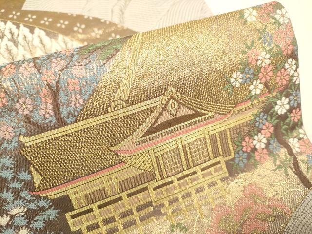 平和屋本店▼六通柄袋帯 風景文 ふたみ 本金箔 正絹 逸品 DABJ3901du