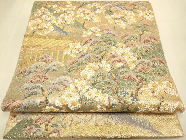 平和屋本店▼西陣 長嶋成織物 ながしま帯 六通柄袋帯 遠山松寿文 本金箔 正絹 逸品 DABJ3906du