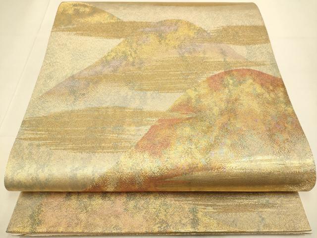 平和屋本店▼六通柄袋帯 重ね山文 本金箔錦 二重織 三越扱い 正絹 逸品 DABJ3907du