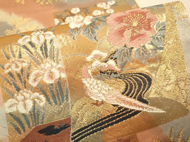 平和屋本店▼六通柄袋帯 唐織 花鳥文 本金箔24K 正絹 逸品 DABJ3908du