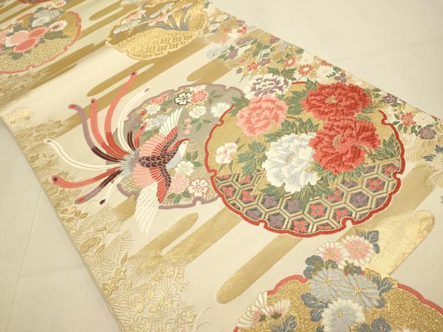平和屋本店▼六通柄袋帯 唐織 雪輪日和文 九百錦 24K純金箔 正絹 逸品 DABJ3909du