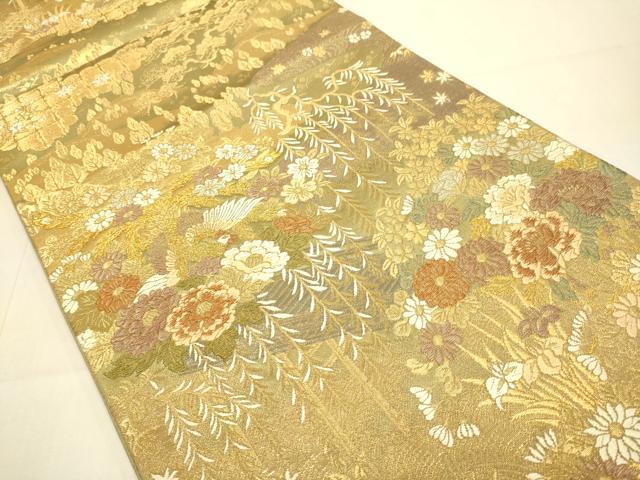 平和屋本店▼六通柄袋帯 花鳥文 本金プラチナ箔 正絹 逸品 DABJ3911du