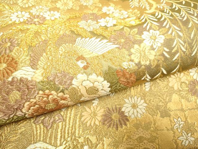 平和屋本店▼六通柄袋帯 花鳥文 本金プラチナ箔 正絹 逸品 DABJ3911du