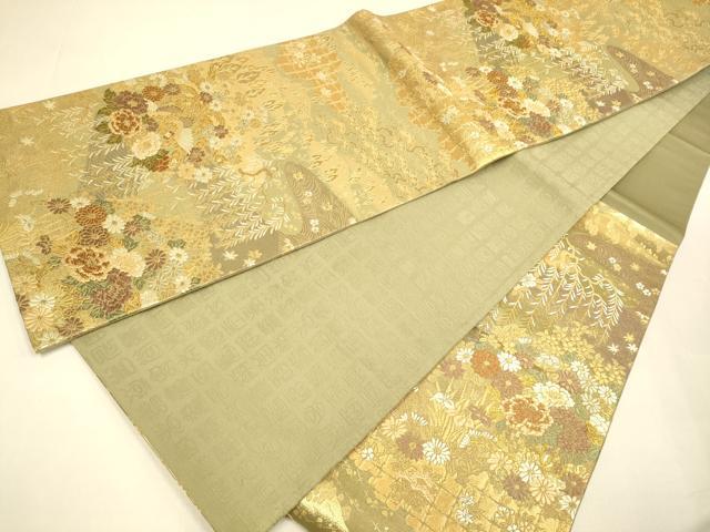 平和屋本店▼六通柄袋帯 花鳥文 本金プラチナ箔 正絹 逸品 DABJ3911du