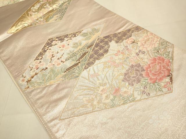 平和屋本店▼西陣 六通柄袋帯 花菱文 本金箔 絹衣 正絹 逸品 未使用 DABJ3918du