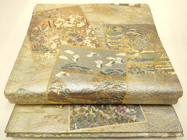 平和屋本店▼極上 西陣あさぎ 丸帯 加賀名品百撰 プラチナ本金箔一千八百口織 正絹 逸品 DABJ3925du