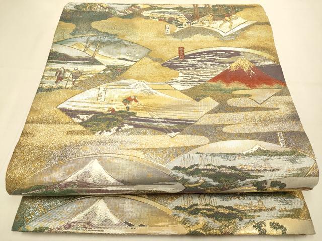 平和屋本店▼全通柄袋帯 冨獄三十景 全三景の壱 本金箔 正絹 逸品 DABJ3928du
