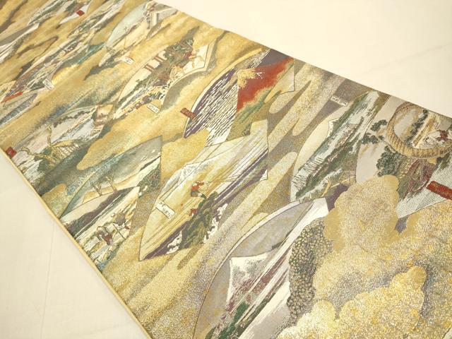 平和屋本店▼全通柄袋帯 冨獄三十景 全三景の壱 本金箔 正絹 逸品 DABJ3928du