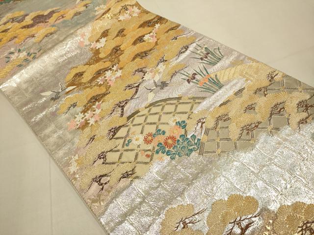 平和屋本店▼六通柄袋帯 佳鳳翔鶴文 九百本金二重織 正絹 逸品 DABJ3932du