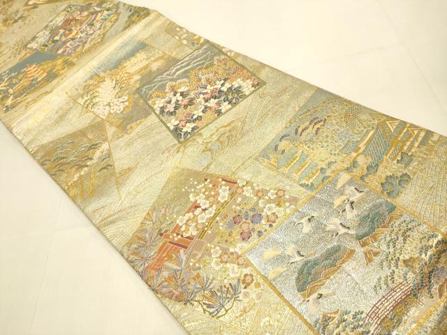 平和屋本店▼西陣あさぎ 丸帯 加賀名品百撰 プラチナ本金箔一千八百口織 正絹 逸品 DABJ3937du