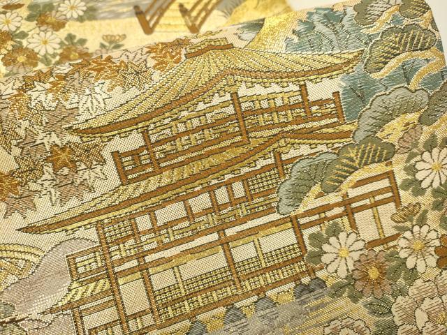 平和屋着物▼六通柄袋帯 金閣寺 平成錦 正絹 逸品 DABJ3938du