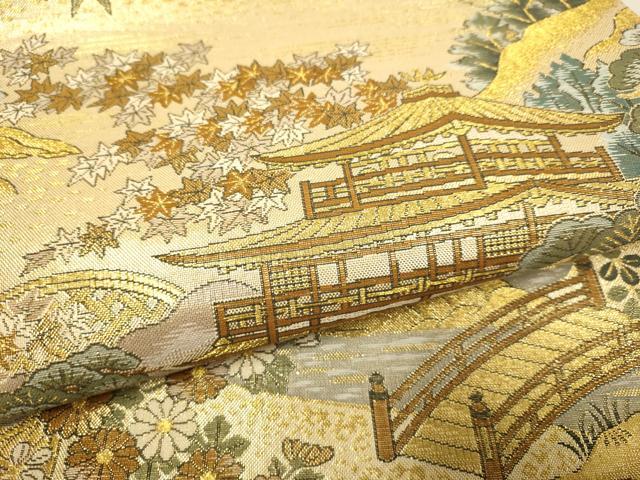 平和屋着物▼六通柄袋帯 金閣寺 平成錦 正絹 逸品 DABJ3938du