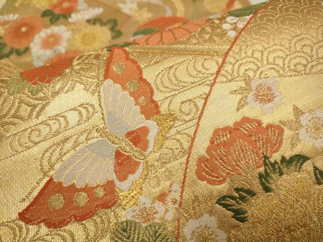 平和屋本店▼六通柄袋帯 鳳凰四季花文 本金箔 正絹 逸品 未使用 DABJ3943du