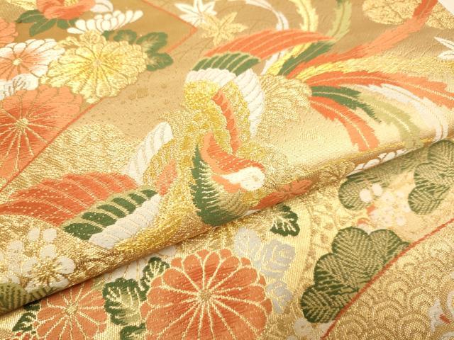 平和屋本店▼六通柄袋帯 鳳凰四季花文 本金箔 正絹 逸品 未使用 DABJ3943du